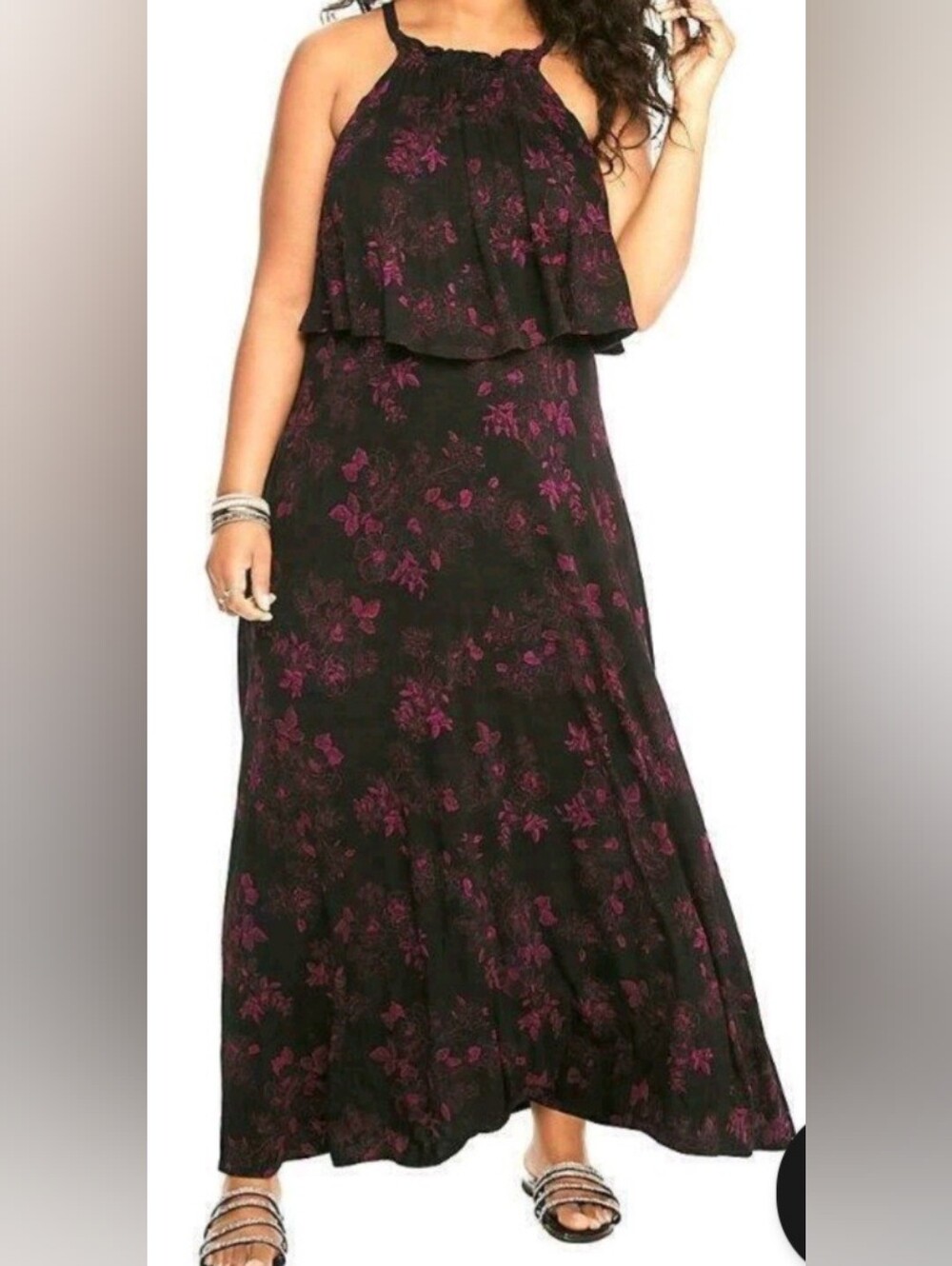 Torrid Black Floral High Neck Jersey Maxi Stretch Waist Dress Size 00